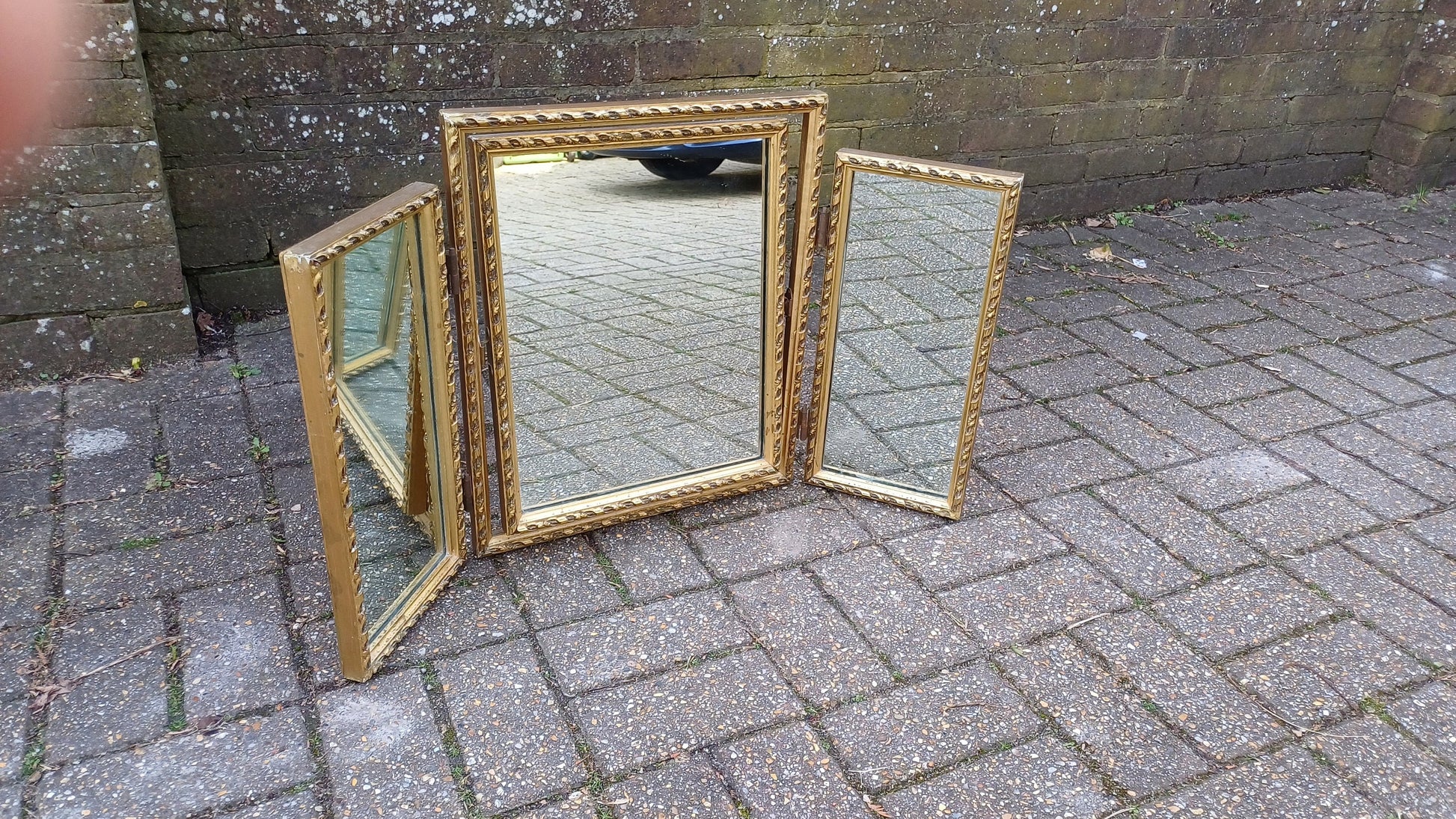 Vintage Gold Triple 60s Dressing Table Mirror Adjustable.