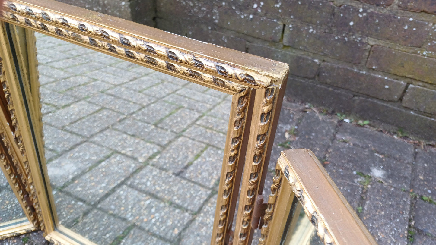 Vintage Gold Triple 60s Dressing Table Mirror Adjustable.