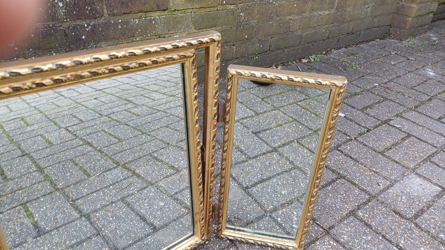 Vintage Gold Triple 60s Dressing Table Mirror Adjustable.
