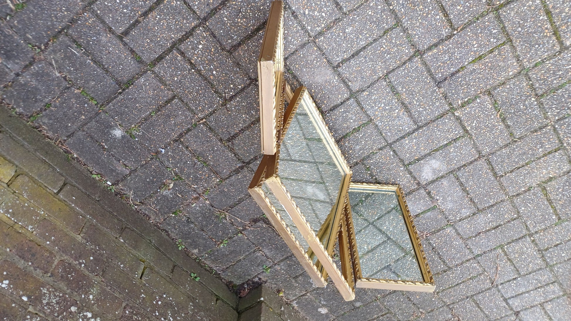 Vintage Gold Triple 60s Dressing Table Mirror Adjustable.