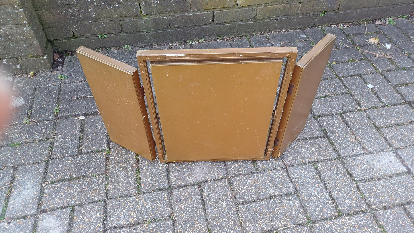 Vintage Gold Triple 60s Dressing Table Mirror Adjustable.