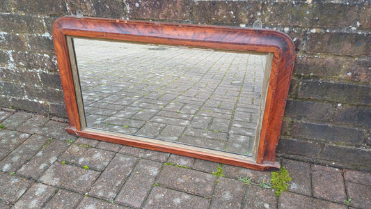 Vintage Age Worn Victorian Mahogany Inlaid Wall Mirror Over Mantel Mantle