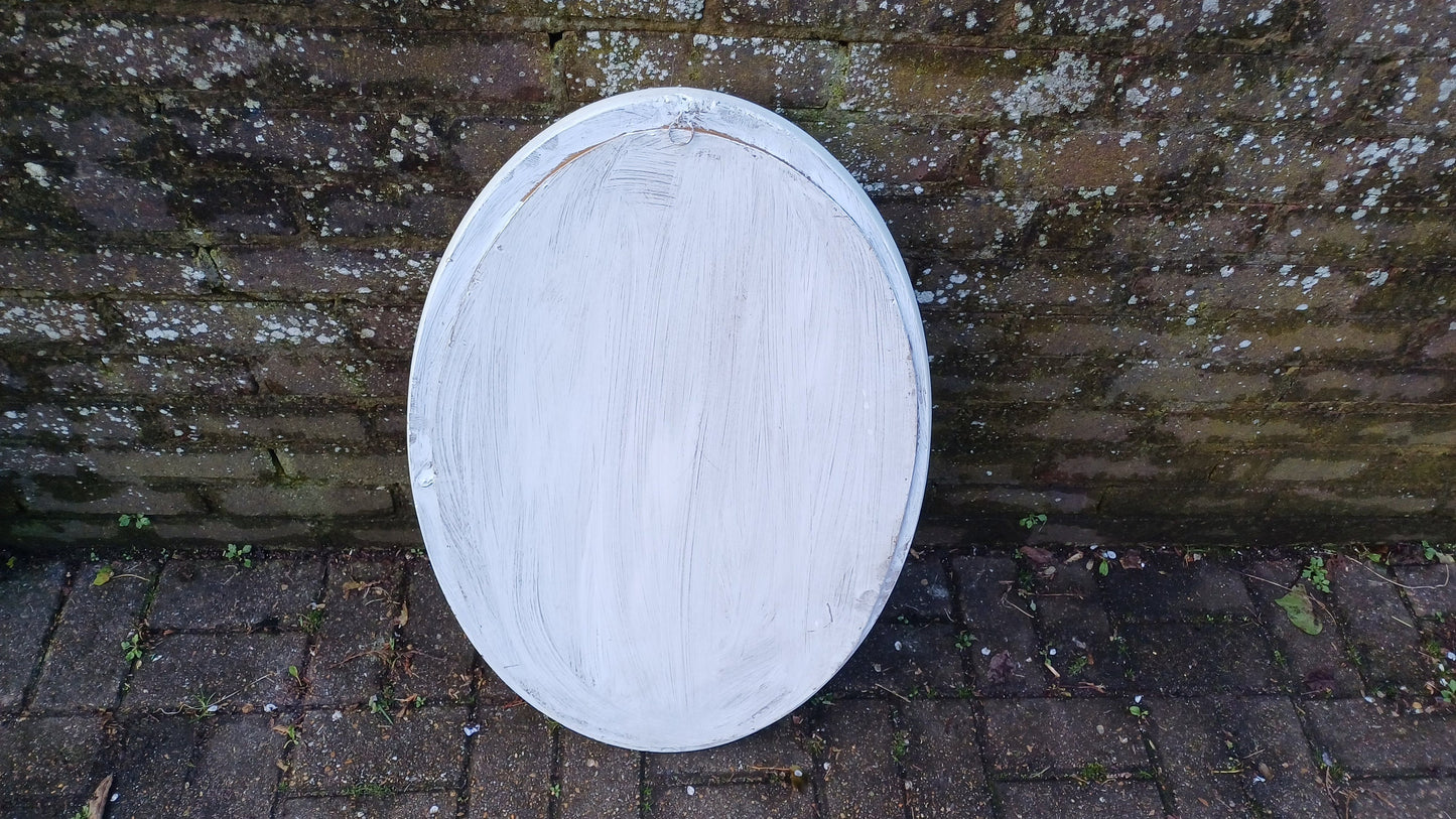 Large Bespoke Painted Oval Shabby Chic Wall Mirror in Farrow and Ball with Gold Decoration.
