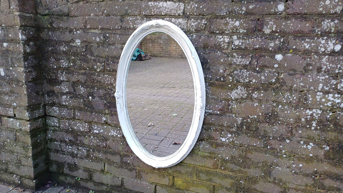 Large Bespoke Painted Oval Shabby Chic Wall Mirror in Farrow and Ball with Gold Decoration.