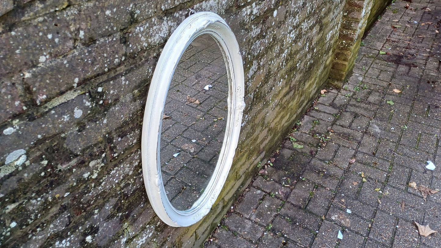 Large Bespoke Painted Oval Shabby Chic Wall Mirror in Farrow and Ball with Gold Decoration.
