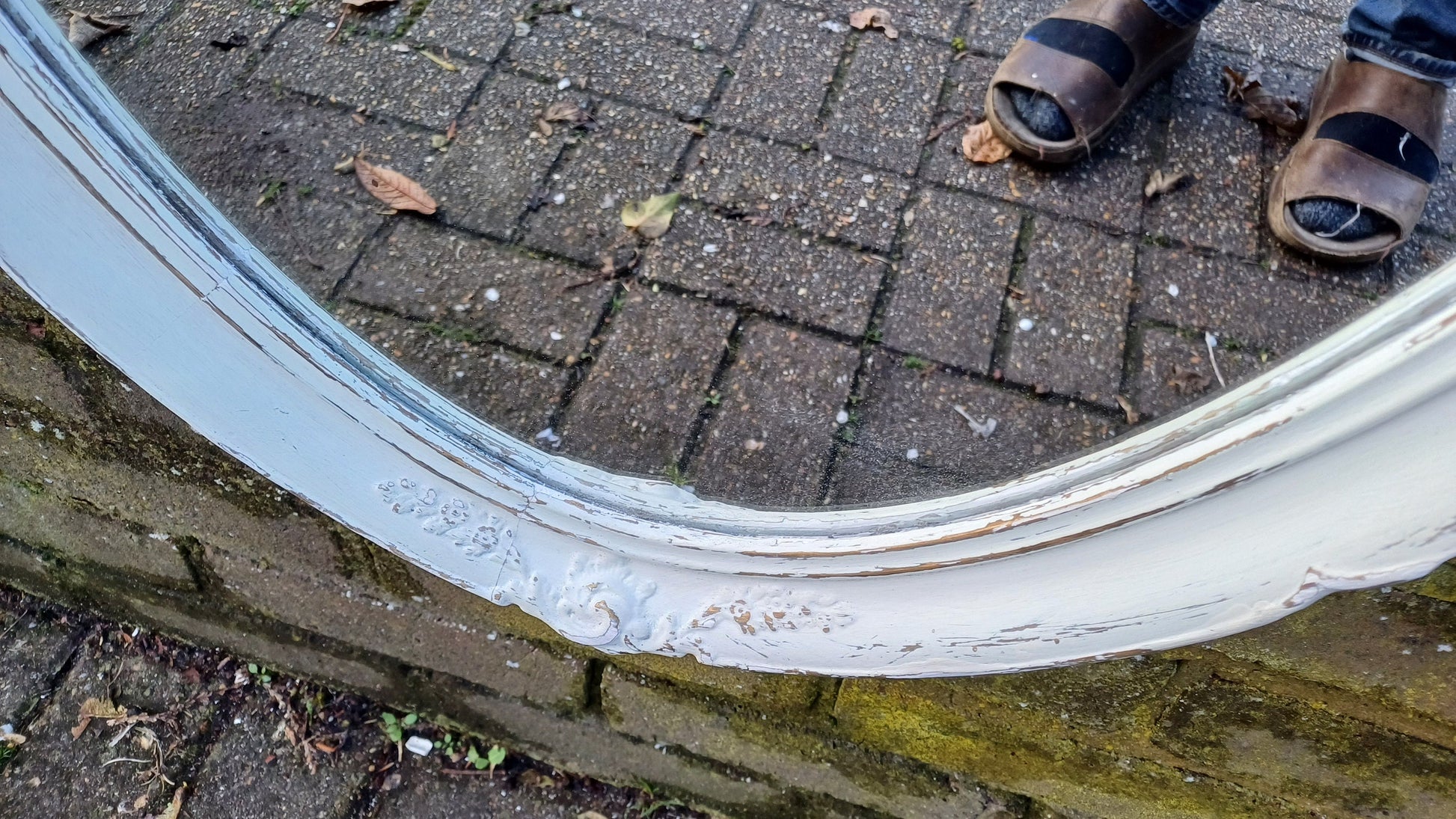 Large Bespoke Painted Oval Shabby Chic Wall Mirror in Farrow and Ball with Gold Decoration.