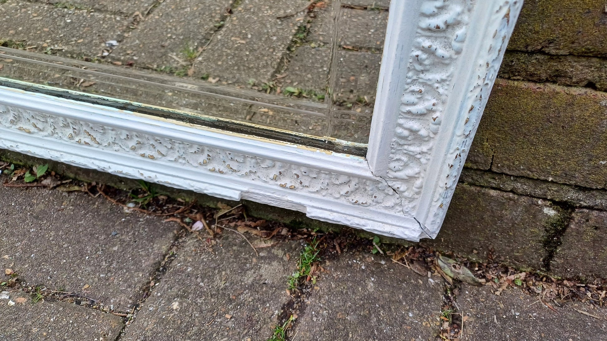 Very Large Genuine Vintage Painted Shabby Chic Wall Mirror in Farrow and Ball Unusual Inner Bevelled Decoration Free Hand Delivery 102 cm