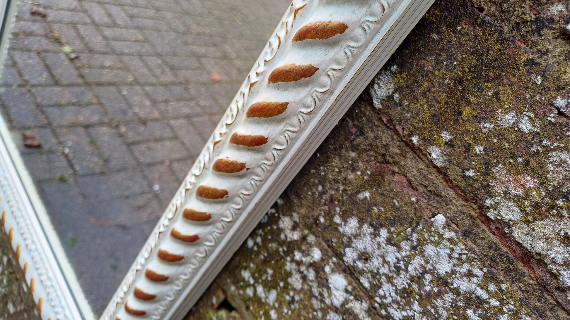 Large Pretty Vintage 80’s Painted Gold and Cream Rectangular Wall Mirror.