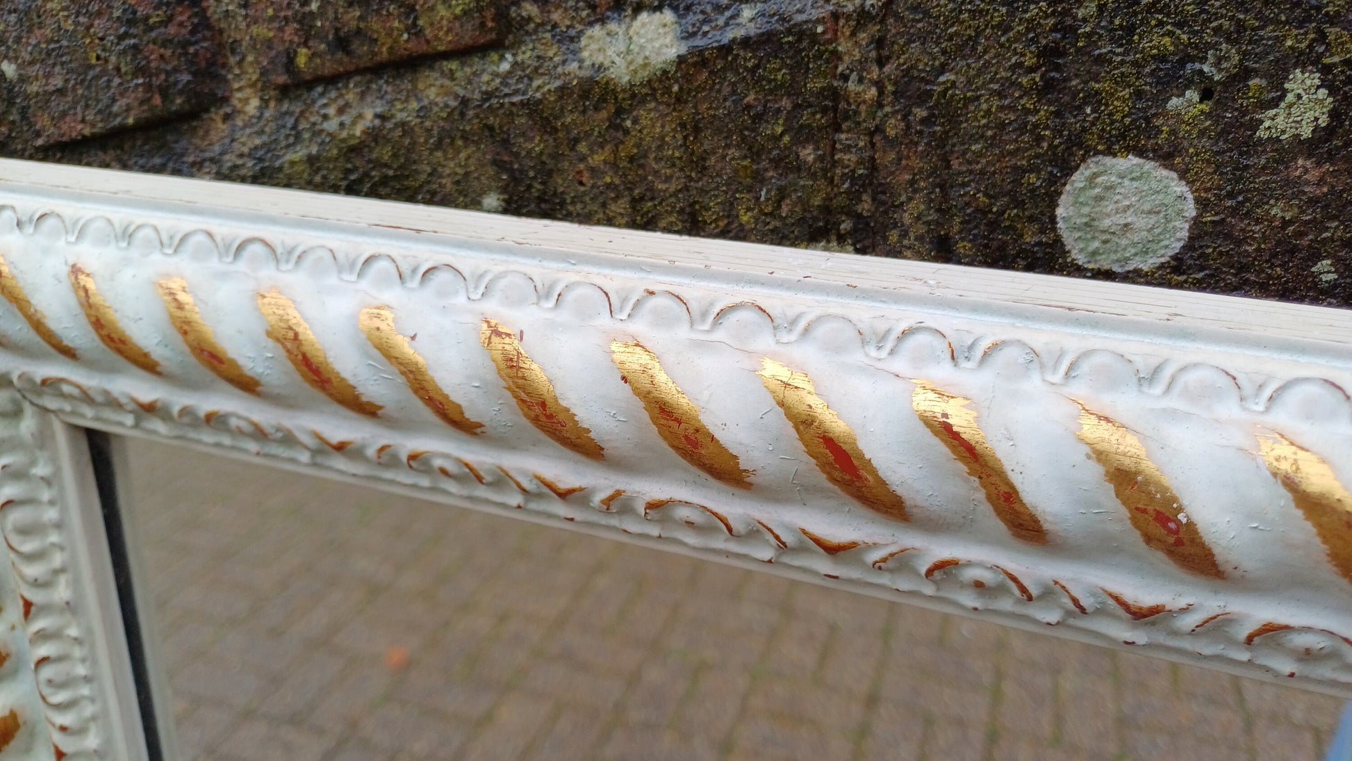 Large Pretty Vintage 80’s Painted Gold and Cream Rectangular Wall Mirror.