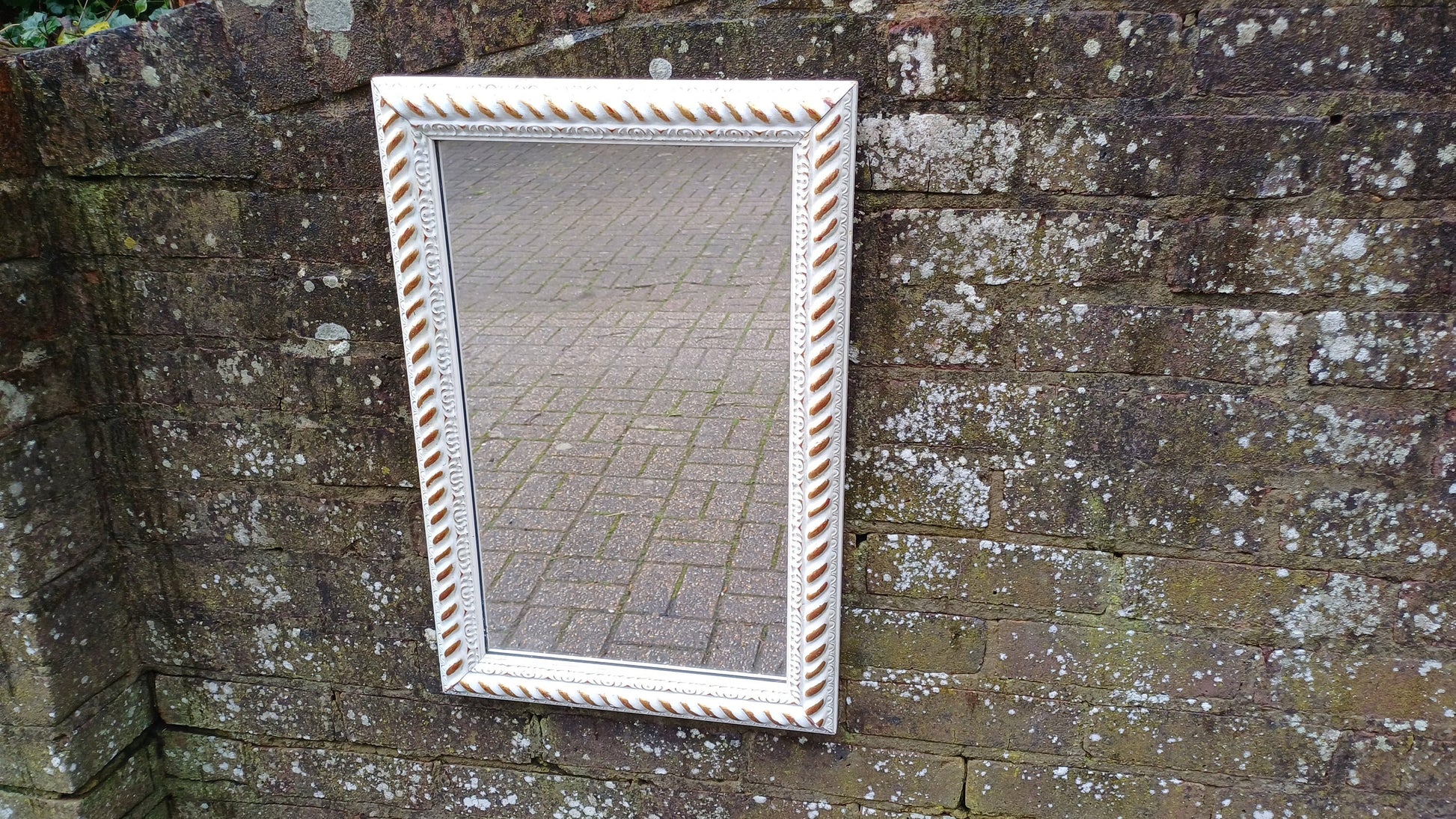 Large Pretty Vintage 80’s Painted Gold and Cream Rectangular Wall Mirror.