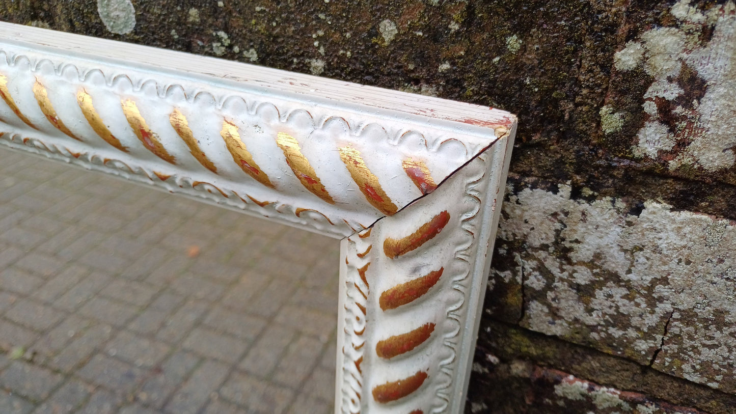 Large Pretty Vintage 80’s Painted Gold and Cream Rectangular Wall Mirror.