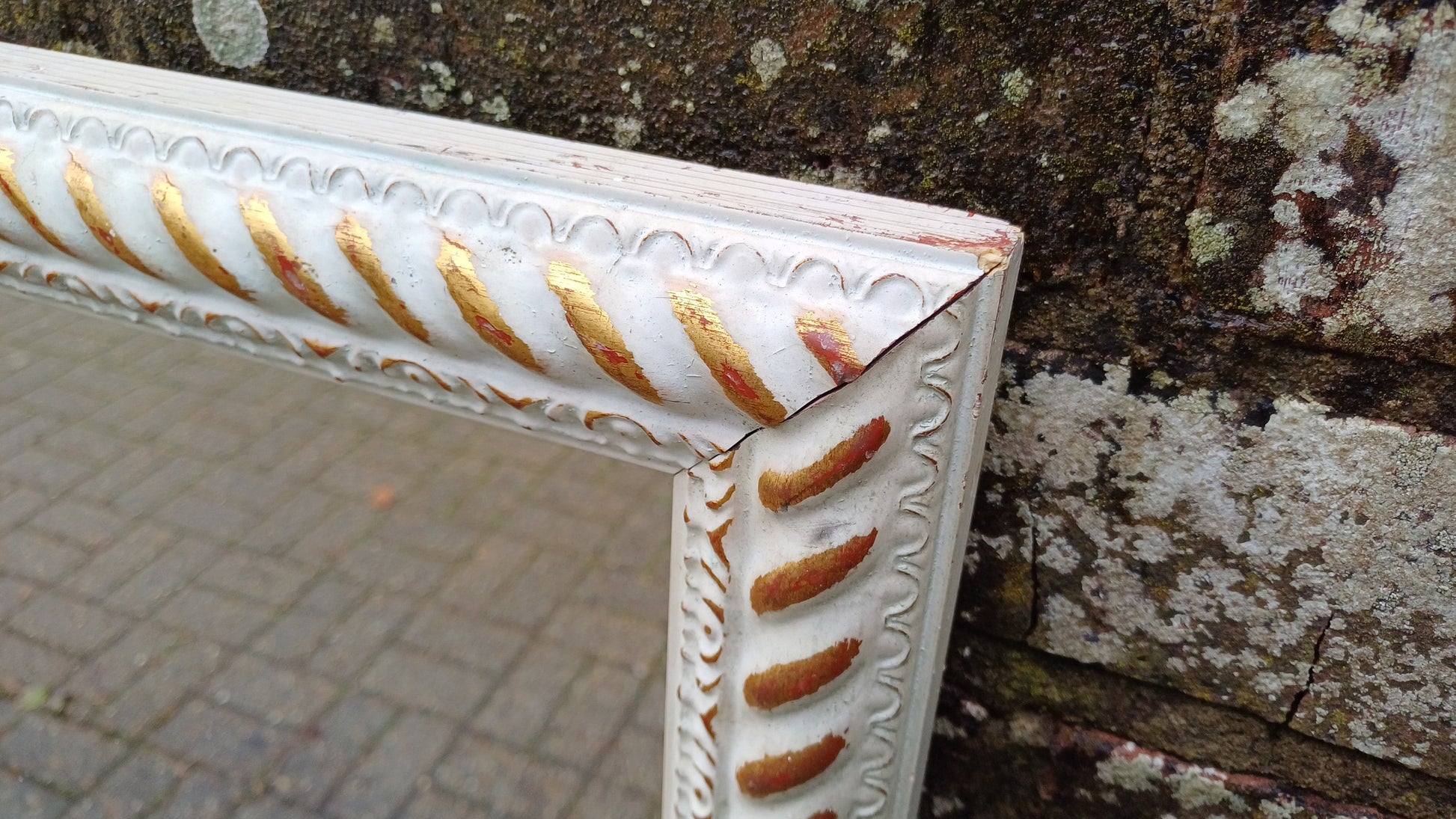 Large Pretty Vintage 80’s Painted Gold and Cream Rectangular Wall Mirror.