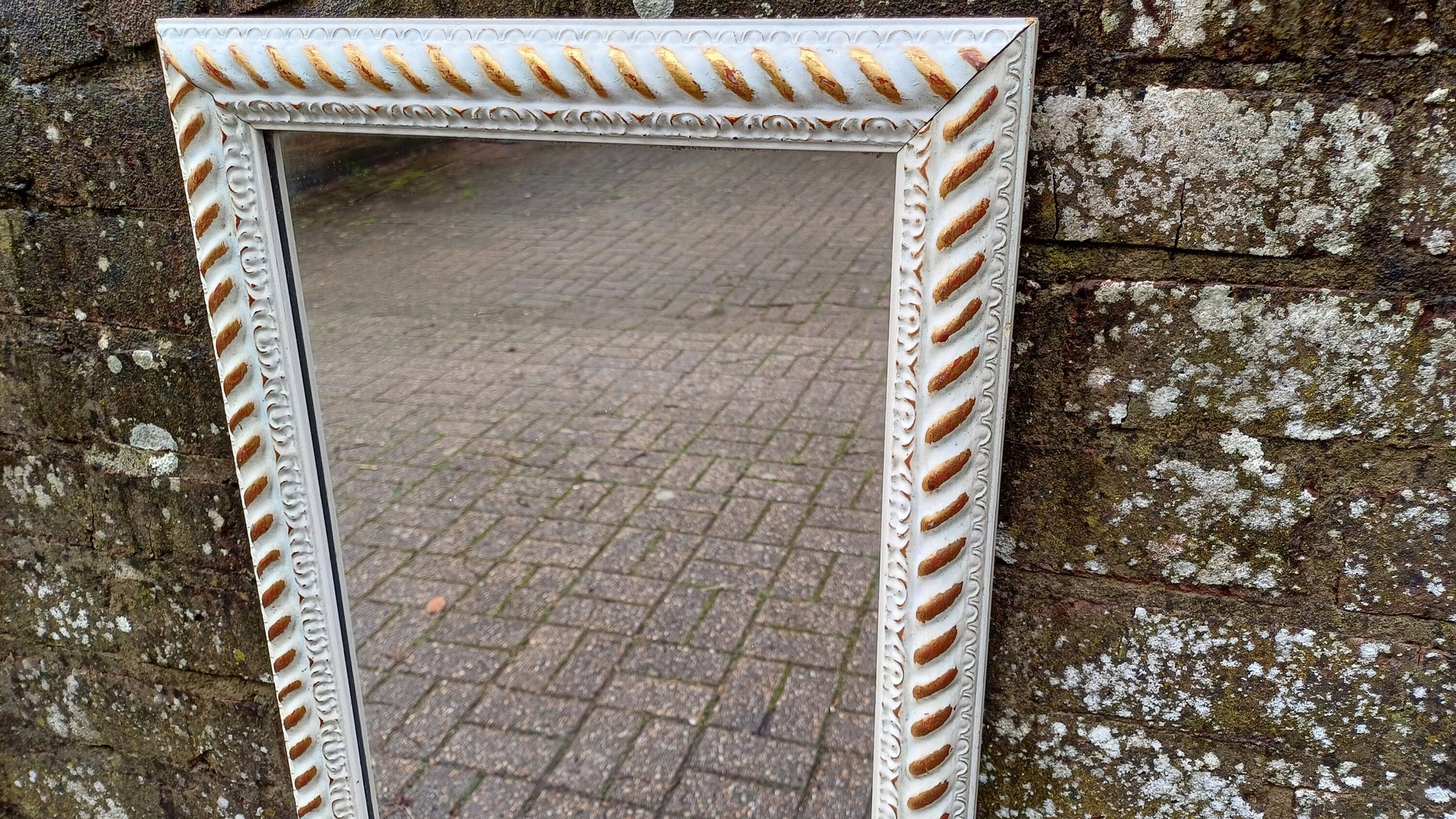 Large Pretty Vintage 80’s Painted Gold and Cream Rectangular Wall Mirror.