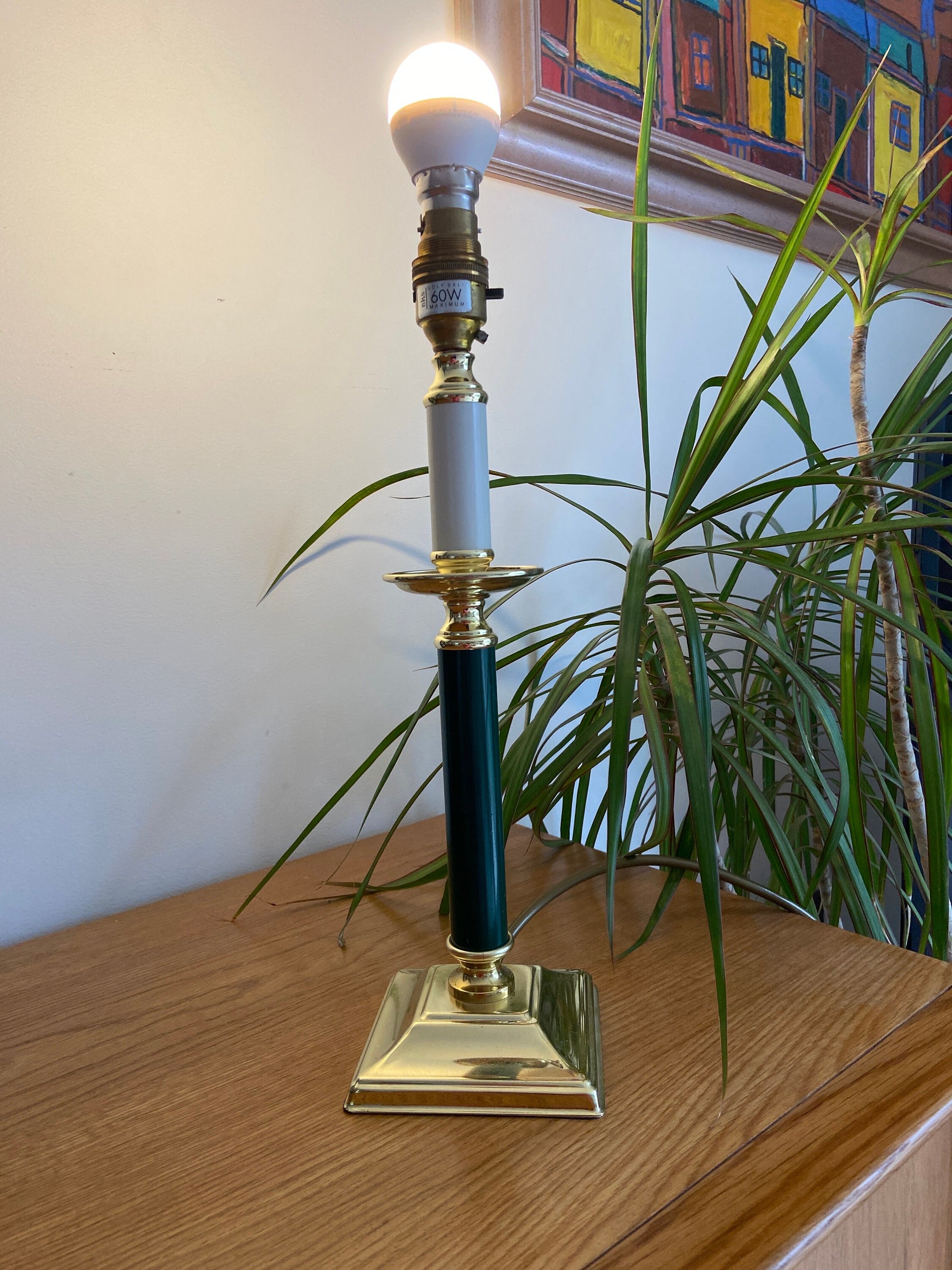 BHS vintage Green and Gold Table Lamp - metal and plastic - working order