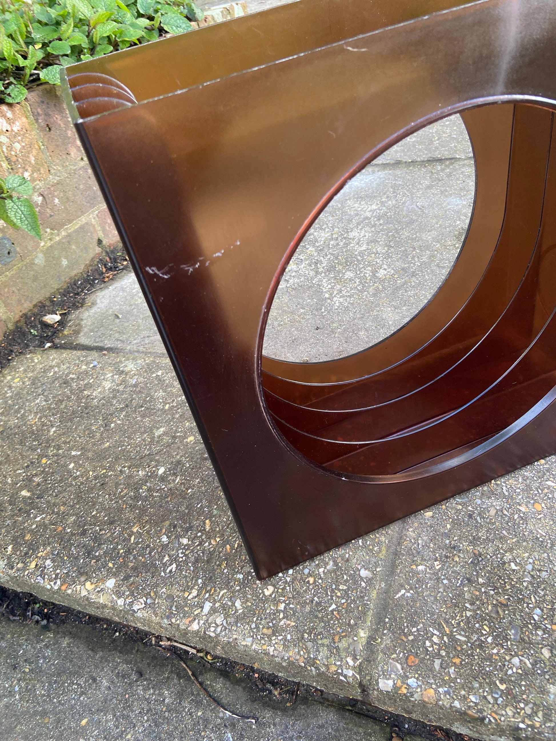 Retro Schweizer amber coloured plastic Vinyl LP 12" Record holder (approx 32 LPs)