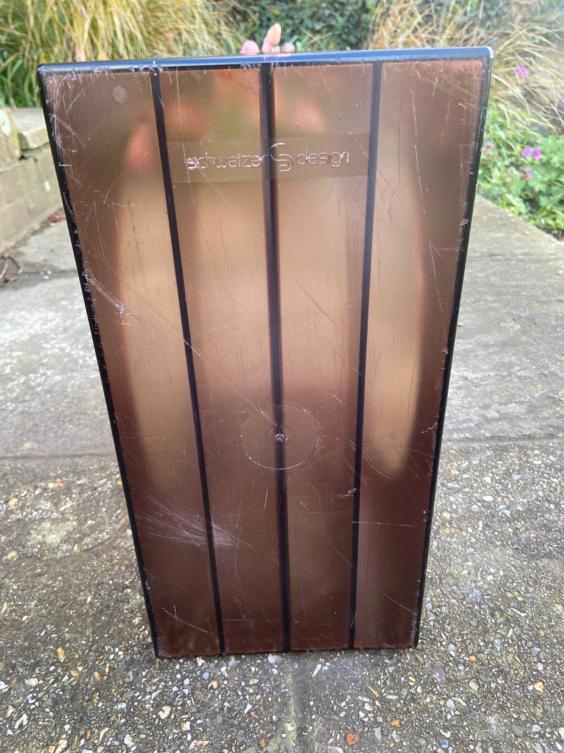 Retro Schweizer amber coloured plastic Vinyl LP 12" Record holder (approx 32 LPs)