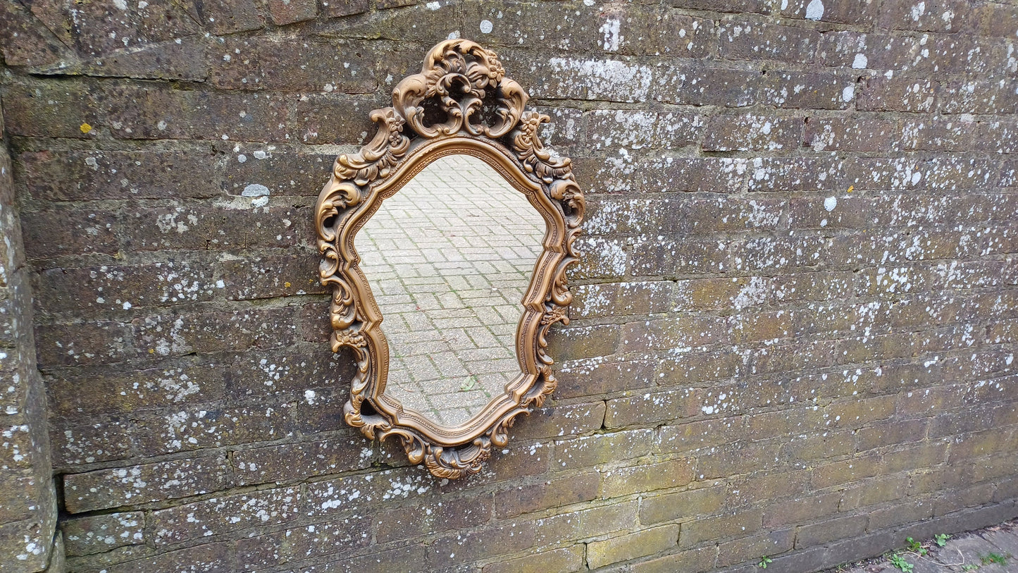 Large Vintage 60’s Plaster Ornate Gold Gilt Decorative Wall Mirror.