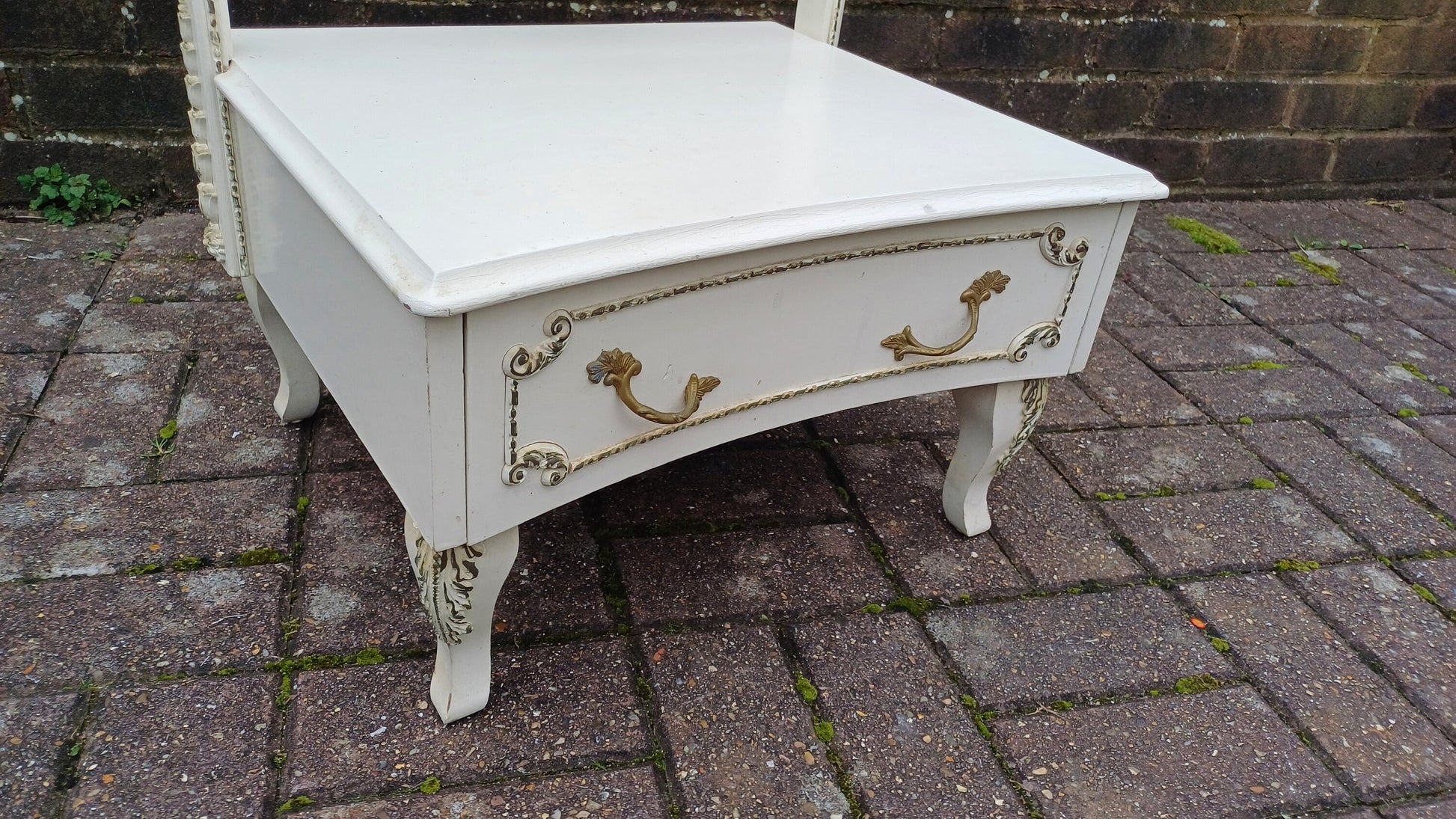Huge Vintage Retro 70s Painted Cheval Mirror with Drawer Gold Highlights Nearly 6 ft.