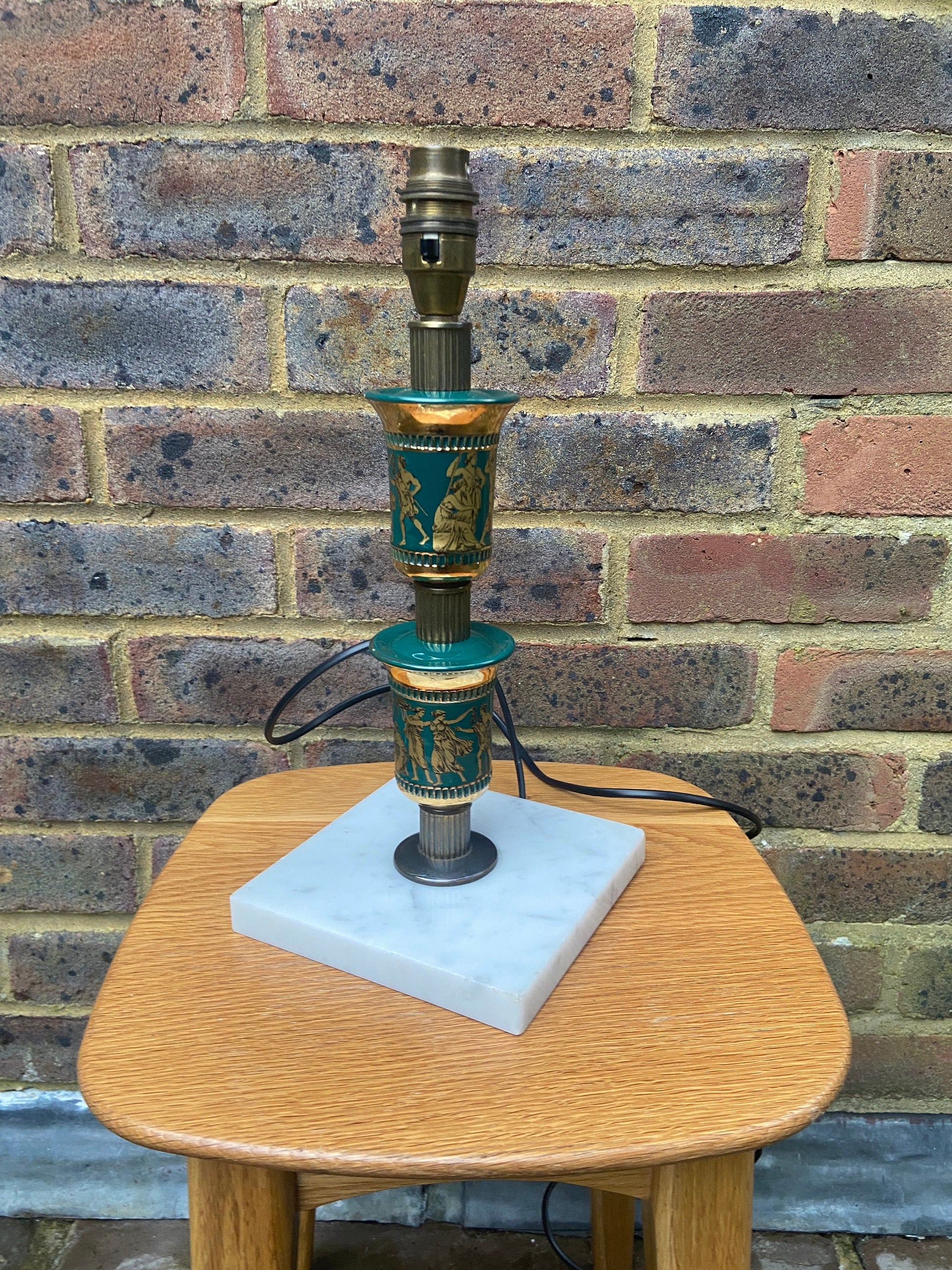 Vintage "Made in Italy" Green and Gold Ceramic Lamp, with gods and goddesses, on a Marble Base - working order