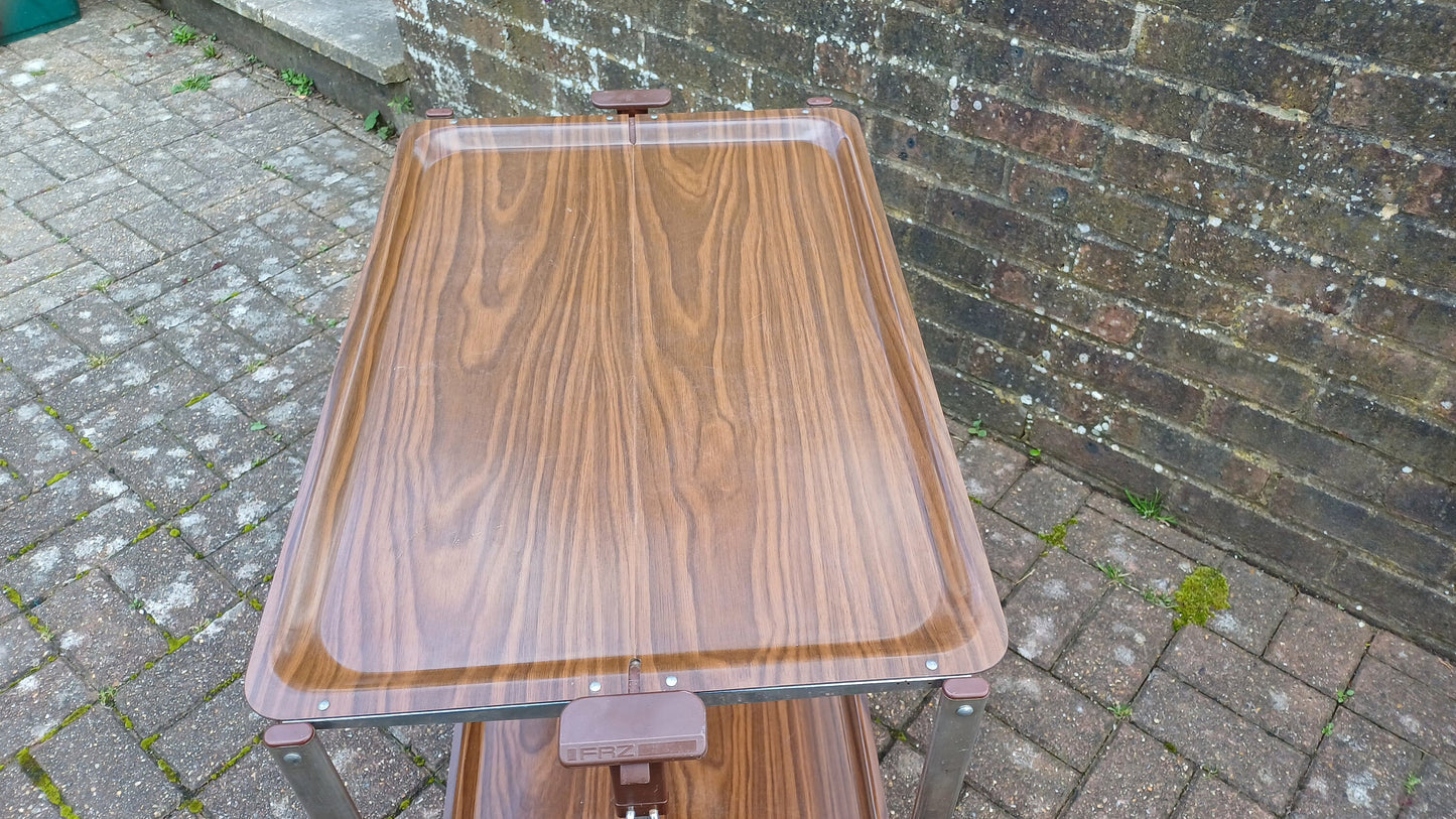 Unusual Folding 80’s Retro Trolley Melamine Surface Chrome with Castors.