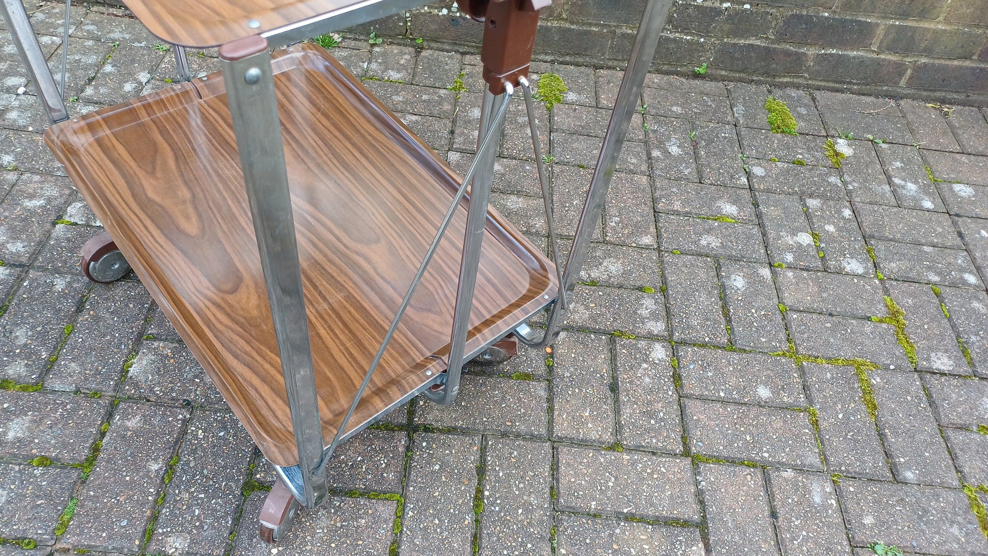 Unusual Folding 80’s Retro Trolley Melamine Surface Chrome with Castors.