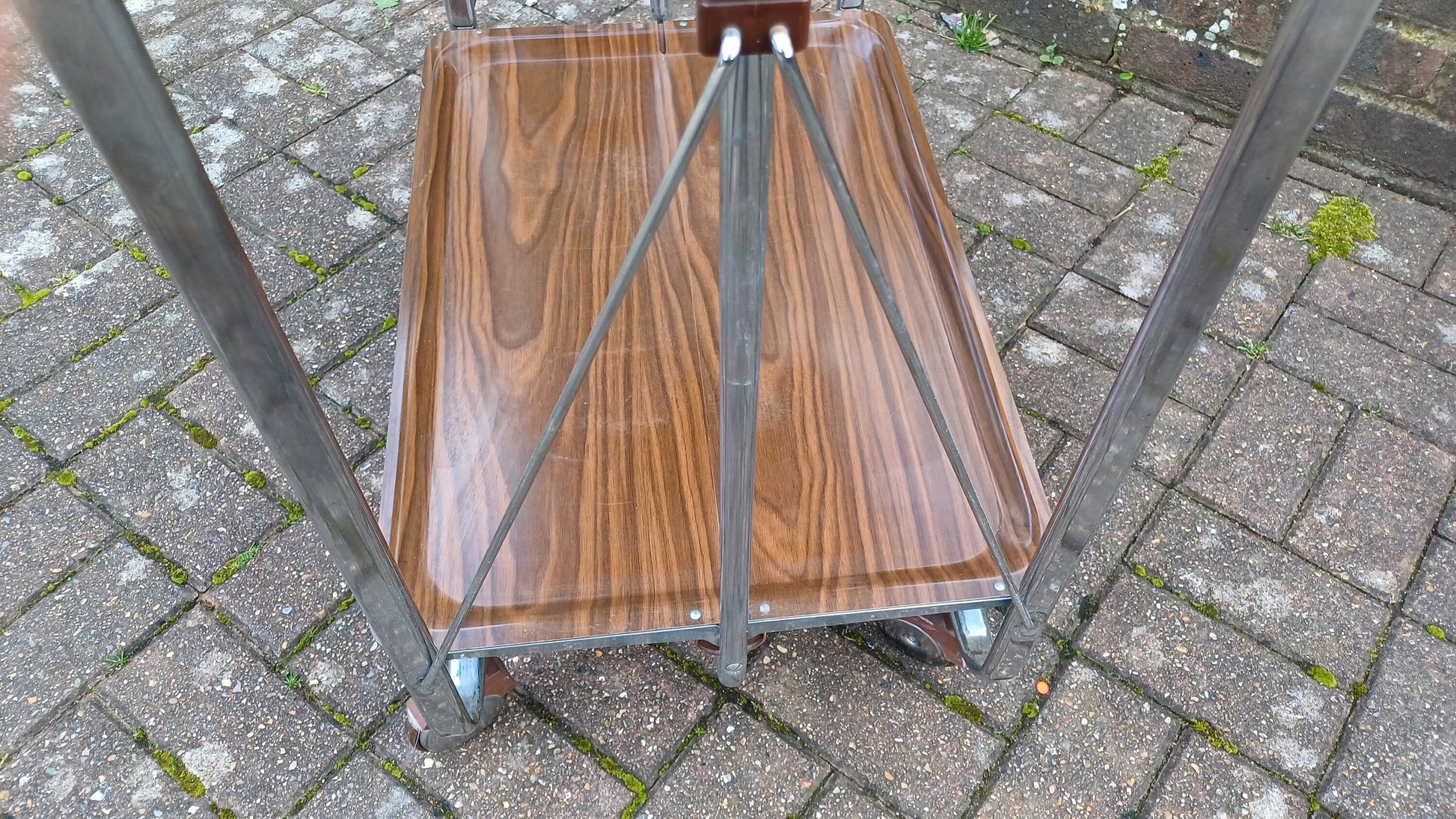 Unusual Folding 80’s Retro Trolley Melamine Surface Chrome with Castors.