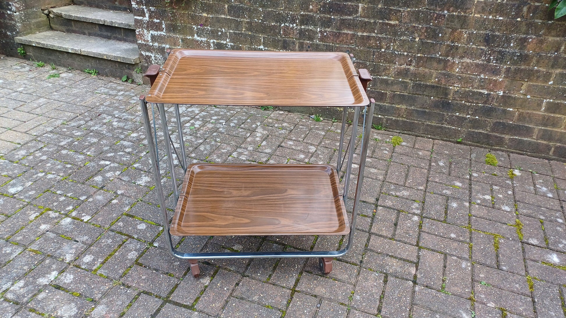 Unusual Folding 80’s Retro Trolley Melamine Surface Chrome with Castors.