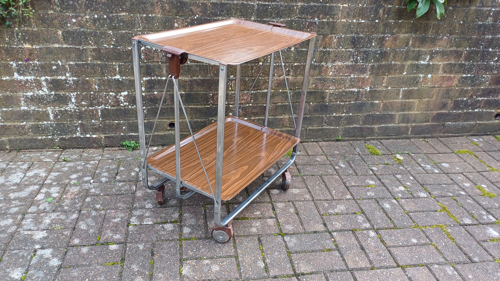 Unusual Folding 80’s Retro Trolley Melamine Surface Chrome with Castors.