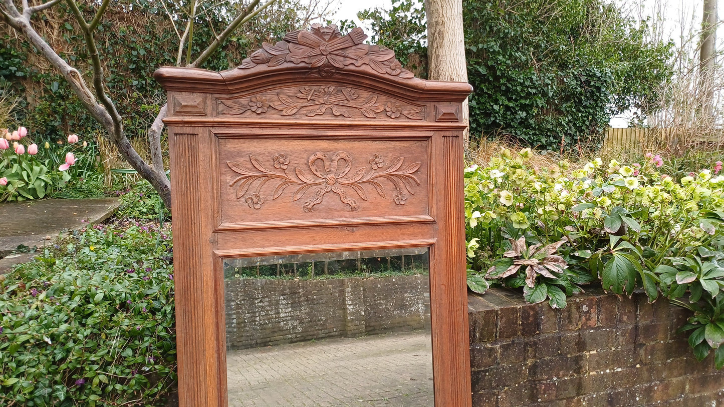 Huge Decorative Solid Oak French Wall Mirror Bevelled Glass 6 ft