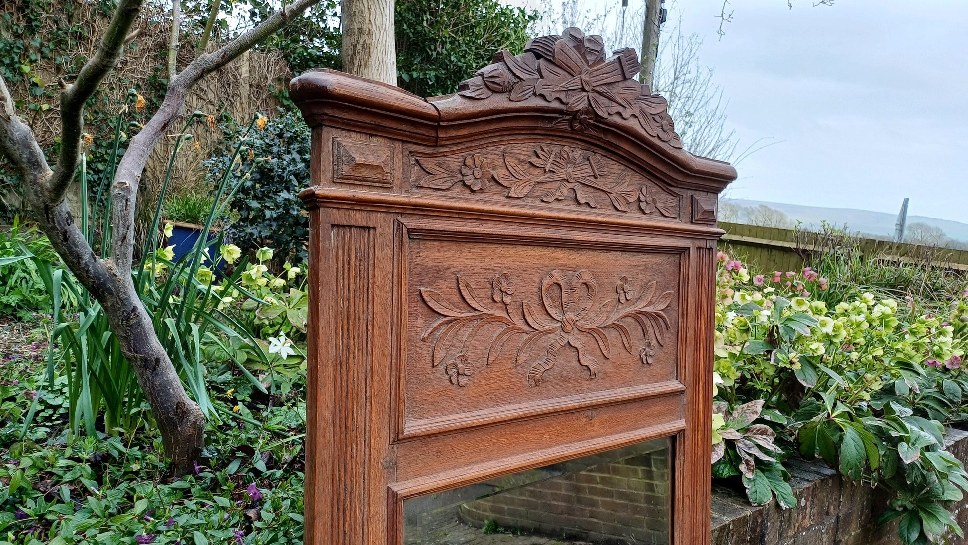 Huge Decorative Solid Oak French Wall Mirror Bevelled Glass 6 ft