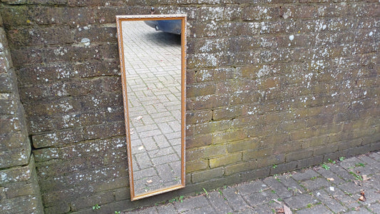 Lovely Bespoke Long Vintage 70s Gold Gilt Wall Mirror. Upcycled White and Gold Finish.