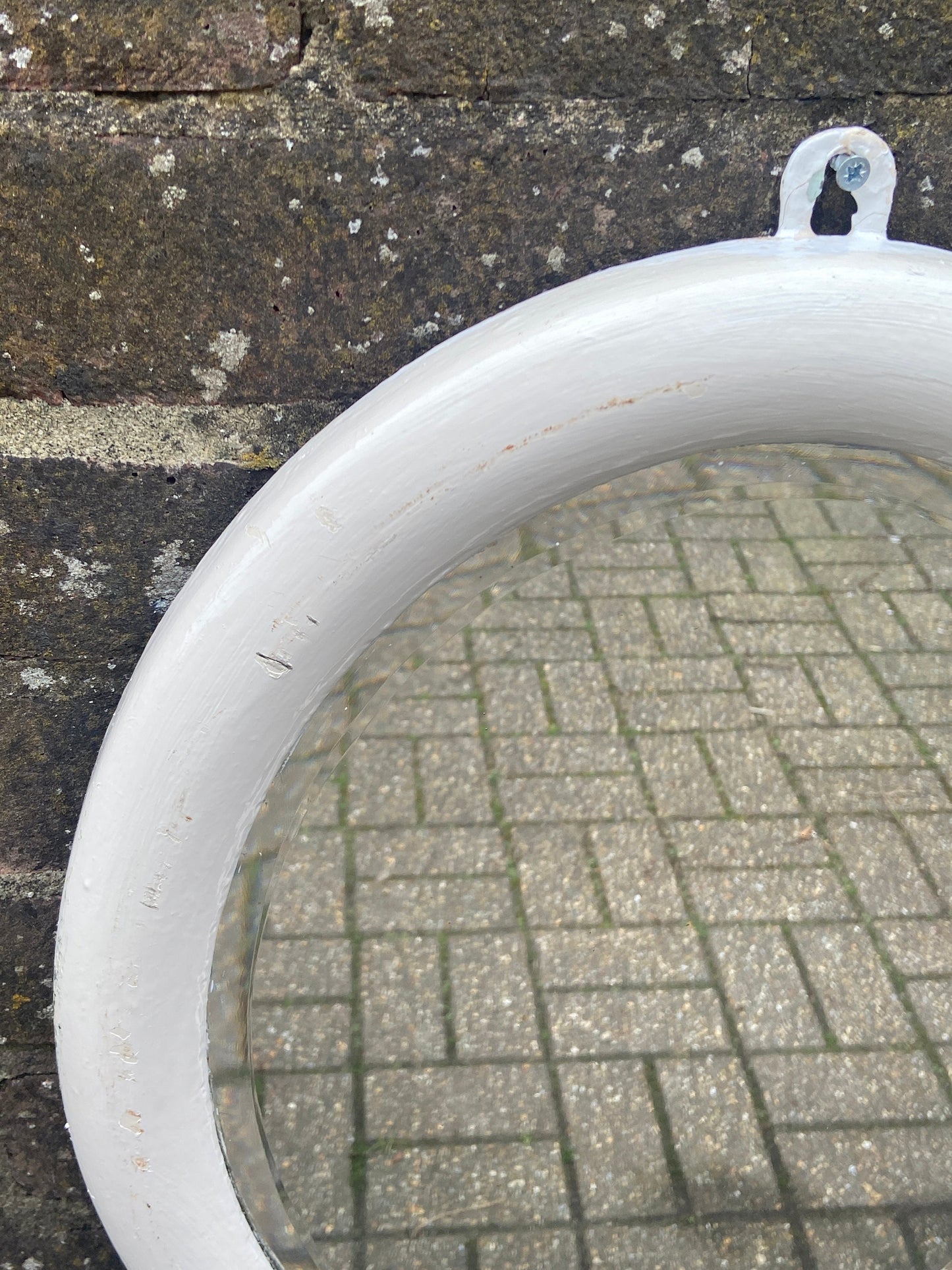 Medium vintage shabby chic oval mirror, bevelled glass, painted frame - heavy vintage, quality mirror, ready to hang