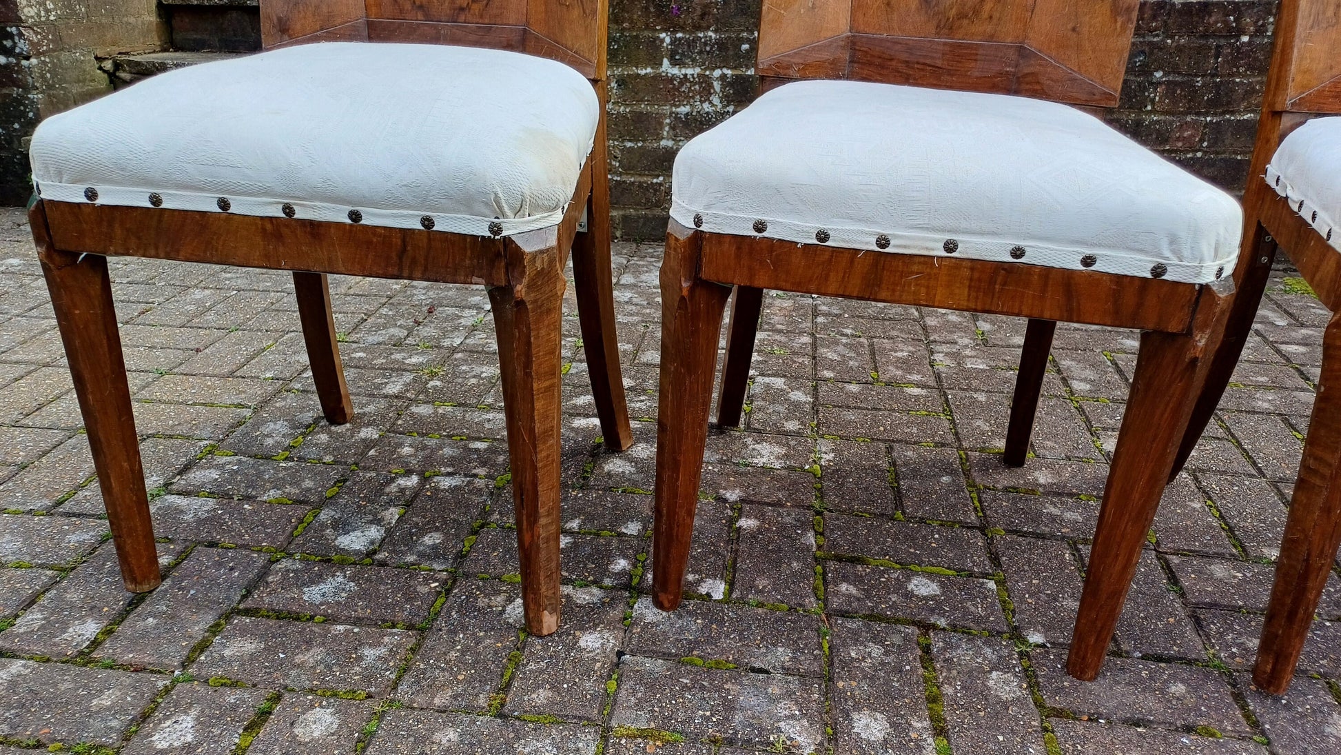 Superb Set of 4 Upholstered Walnut Art Deco Dining Kitchen Chairs