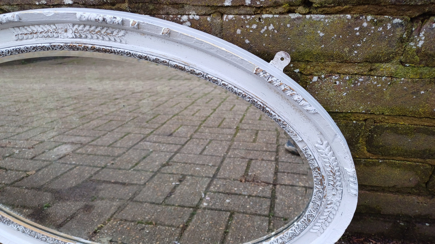 Large Oval Vintage Painted Wall Mirror Unique Bespoke in Farrow and Ball 'Blackened' ‘X-treem shabby chic!’