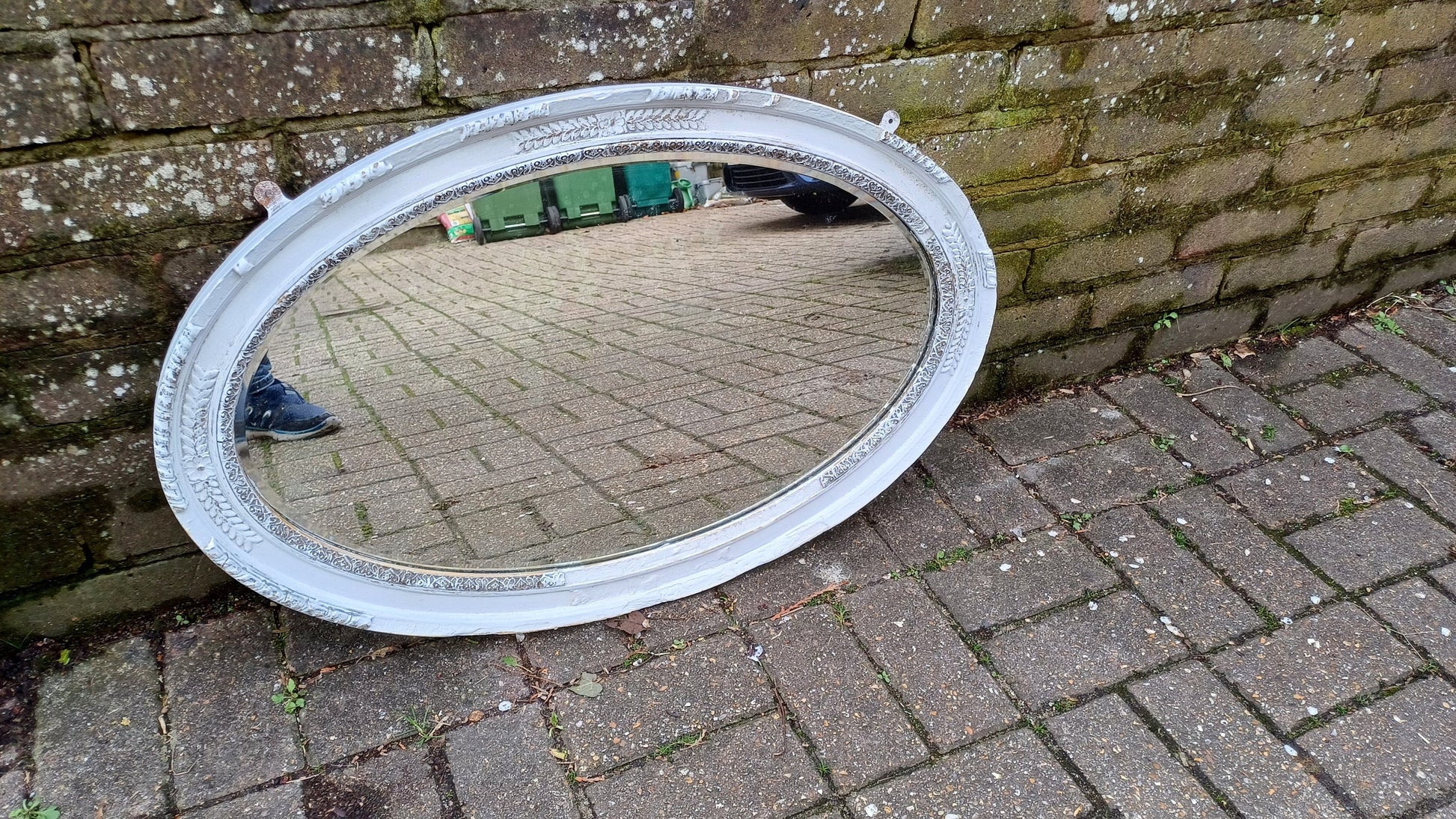 Large Oval Vintage Painted Wall Mirror Unique Bespoke in Farrow and Ball 'Blackened' ‘X-treem shabby chic!’