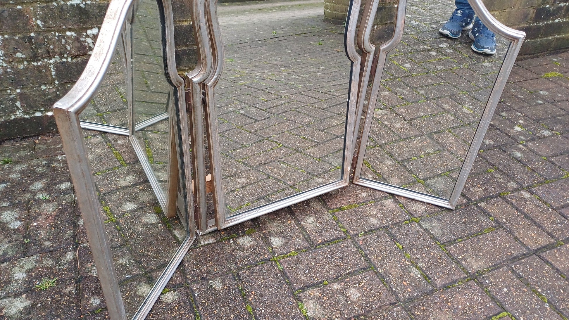 Huge Shaped Vintage Silver Triple Dressing Table Mirror Adjustable Swing Art Deco Nouveau