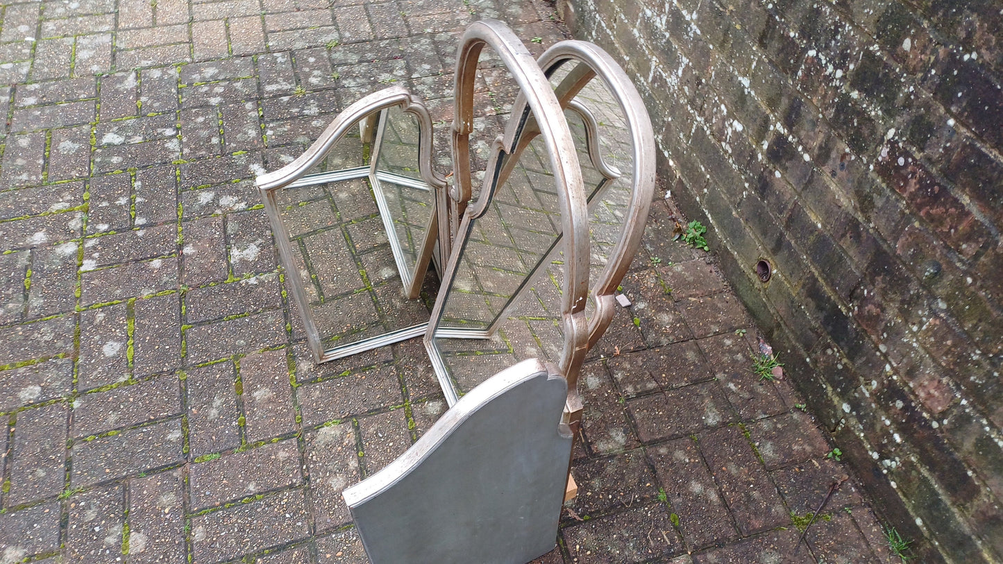 Huge Shaped Vintage Silver Triple Dressing Table Mirror Adjustable Swing Art Deco Nouveau