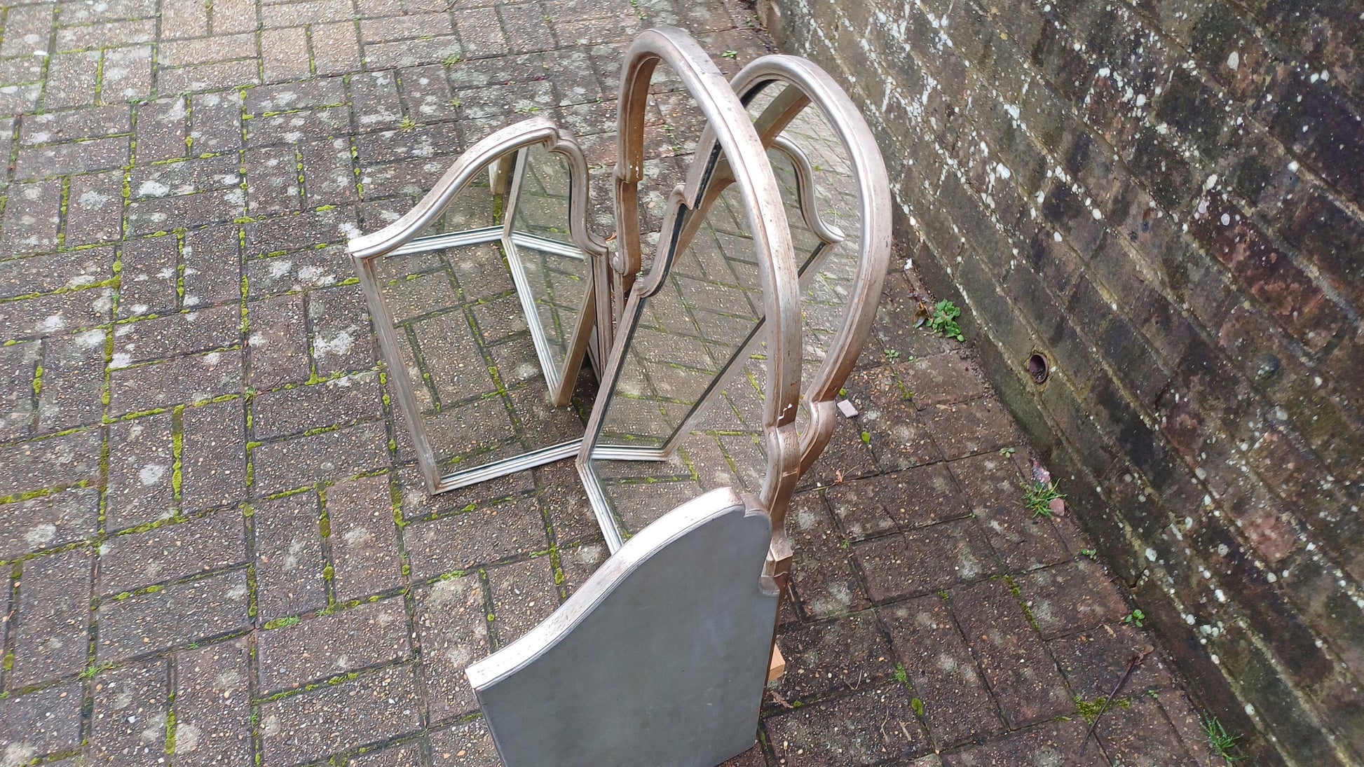 Huge Shaped Vintage Silver Triple Dressing Table Mirror Adjustable Swing Art Deco Nouveau