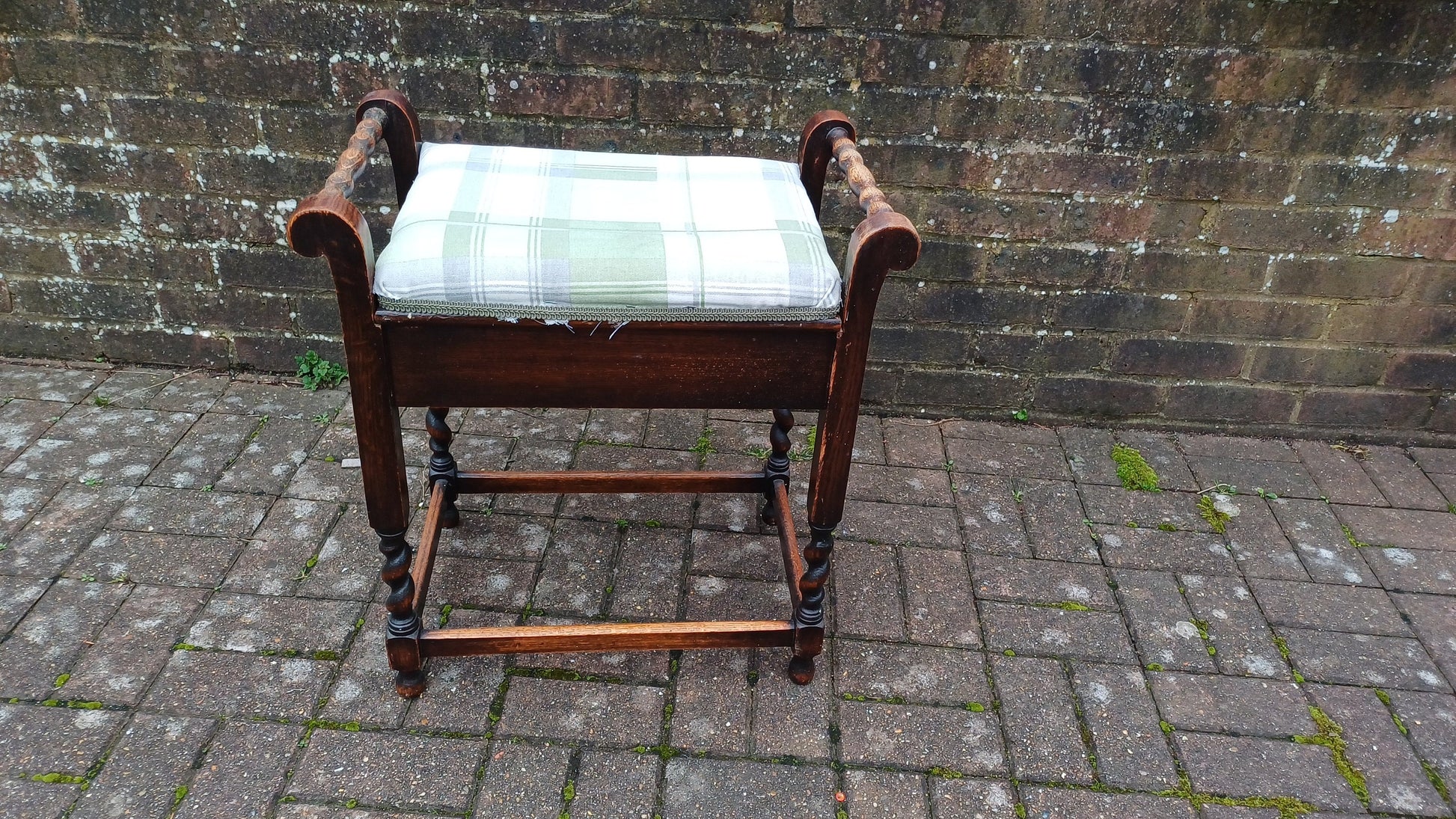 Vintage Oak Barley Twist 20s Piano Stool with Compartment