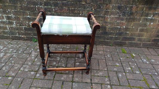 Vintage Oak Barley Twist 20s Piano Stool with Compartment