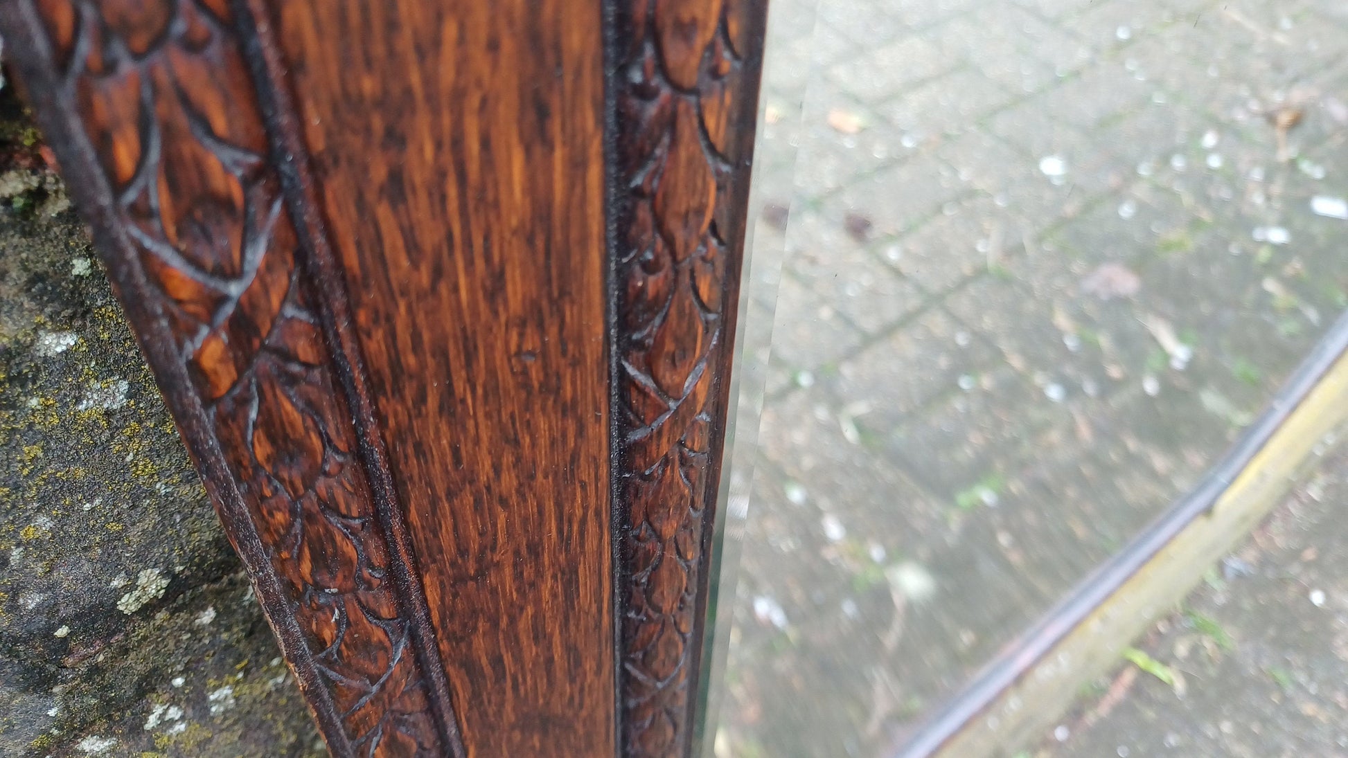 Superb and Large Vintage 1920’s Oak Mirror with Bevelled Glass