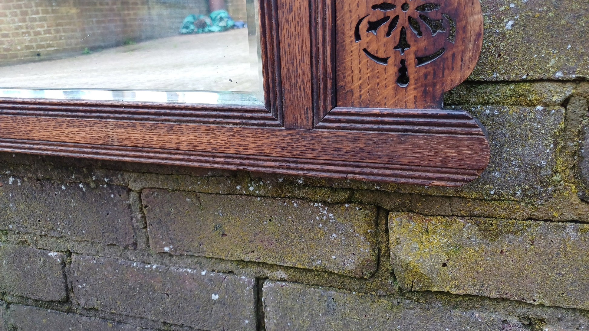Superb Vintage Solid Oak Victorian Over Mantel or Wall Mirror. Bevelled Glass.