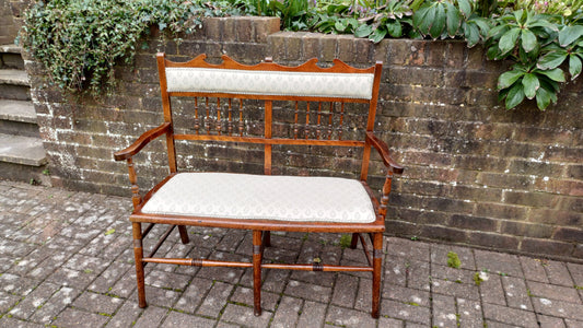 Beautiful Double Seated Edwardian Mahogany Upholstered Chair