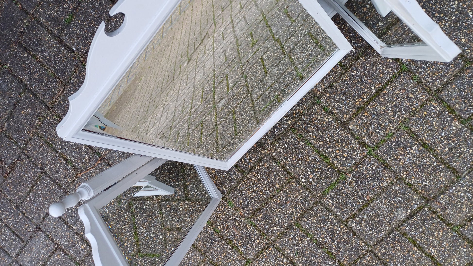 Vintage 80s Hand Painted Grey Triple Dressing Table Mirror Adjustable Swing.