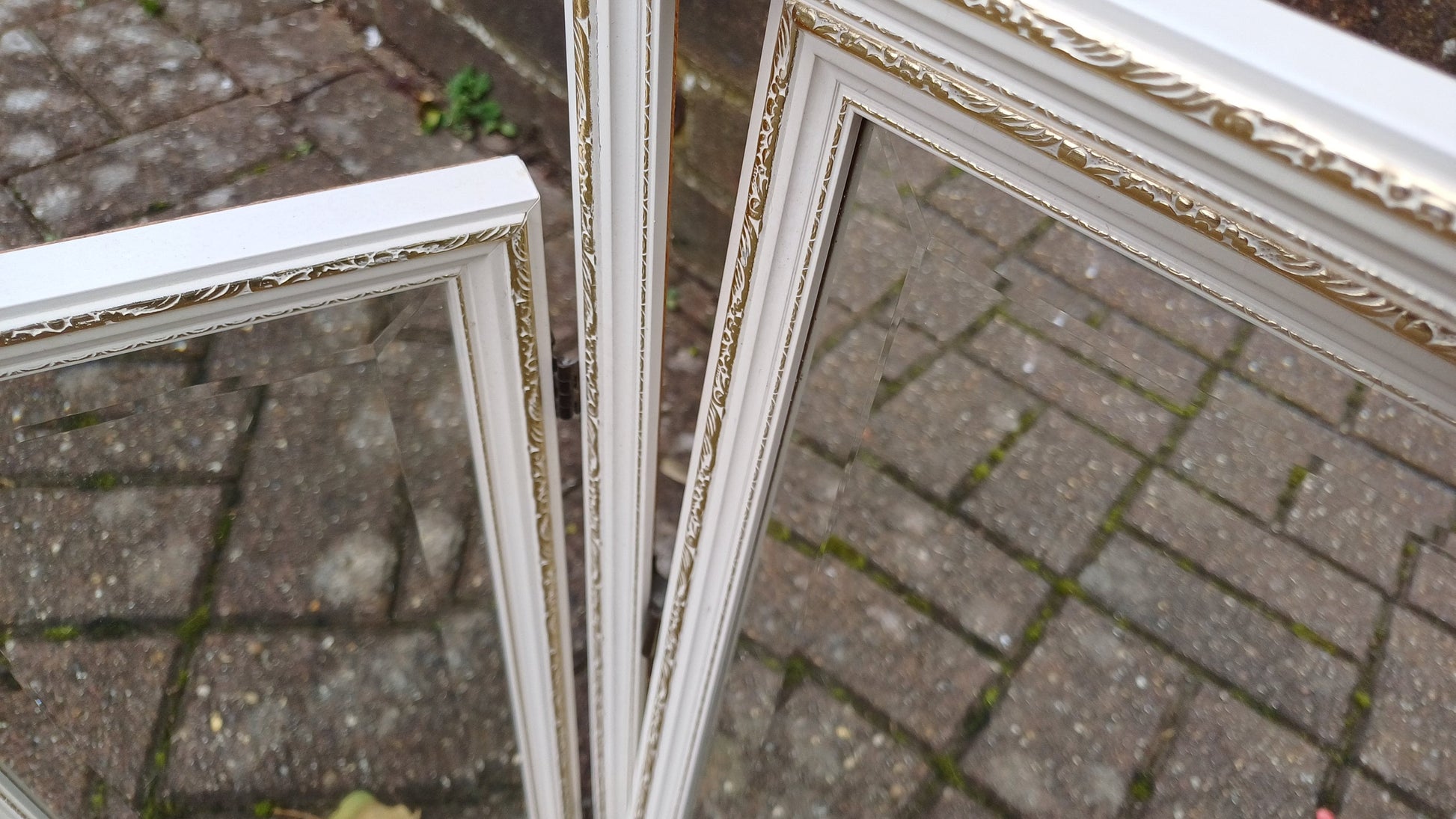 Vintage 70s Painted White Triple Dressing Table Mirror Adjustable Swing