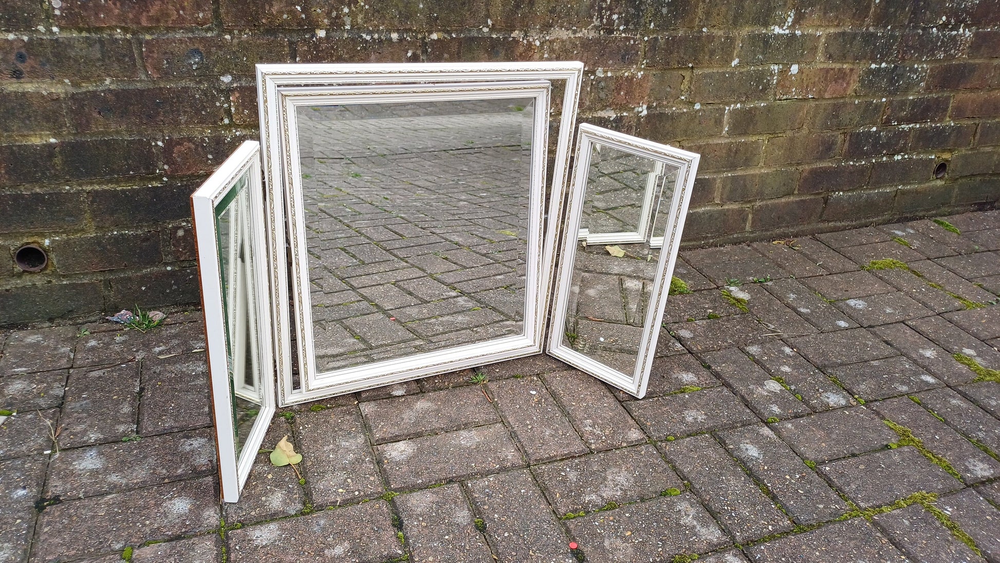 Vintage 70s Painted White Triple Dressing Table Mirror Adjustable Swing