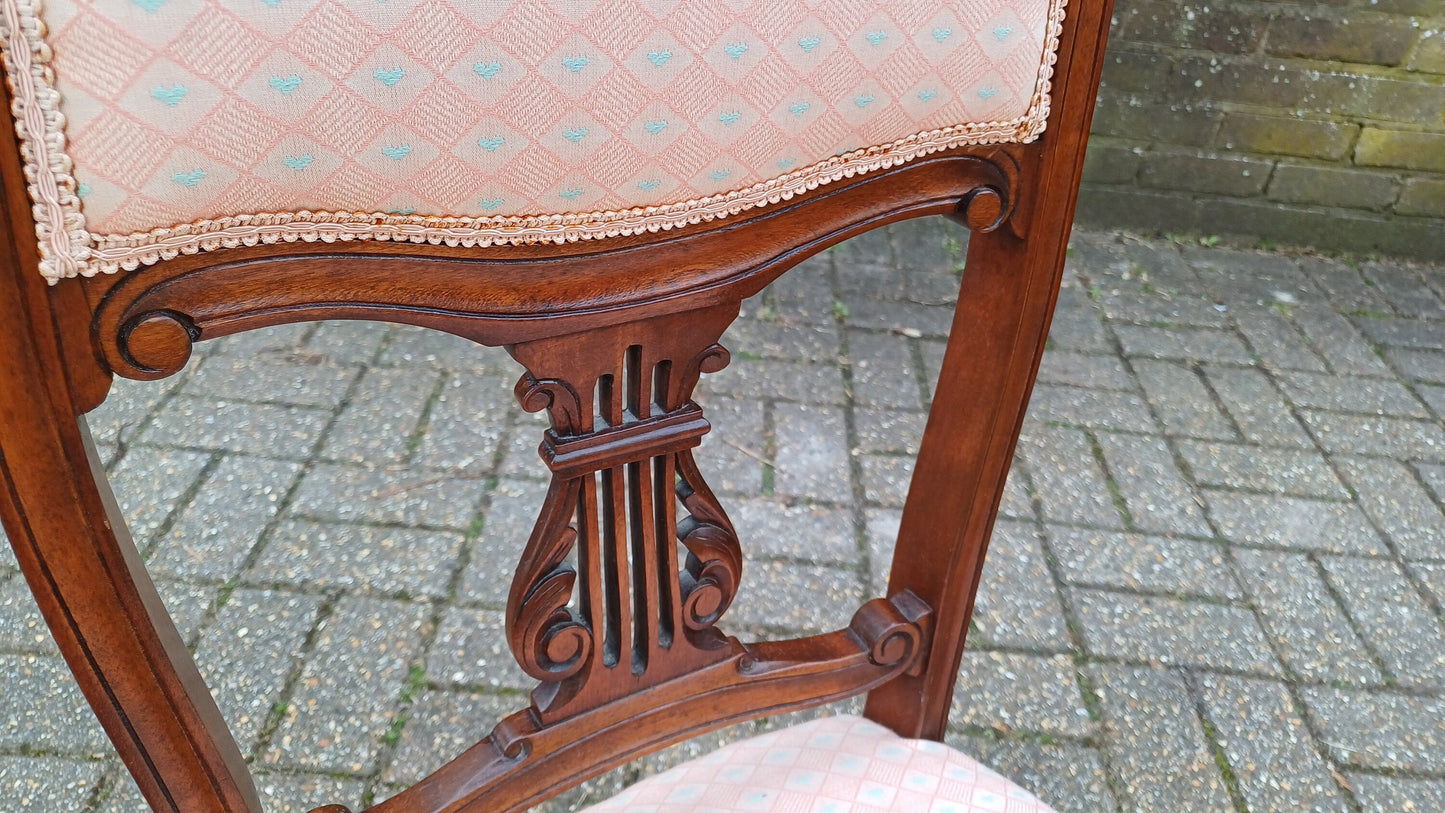 Beautiful Vintage Mahogany Victorian Upholstered Occasional Chair. Nursing Chair Pink Fabric.