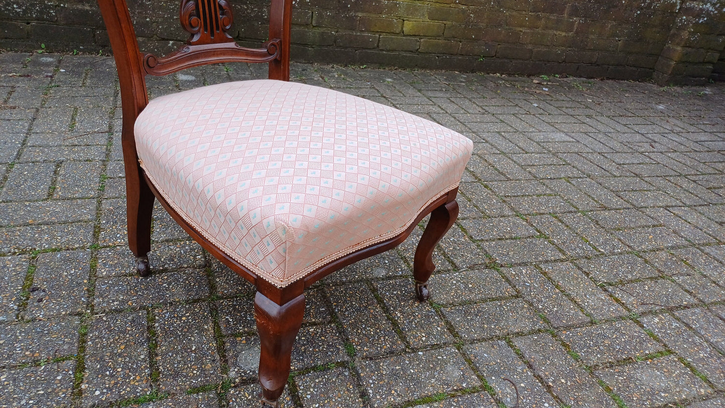 Beautiful Vintage Mahogany Victorian Upholstered Occasional Chair. Nursing Chair Pink Fabric.