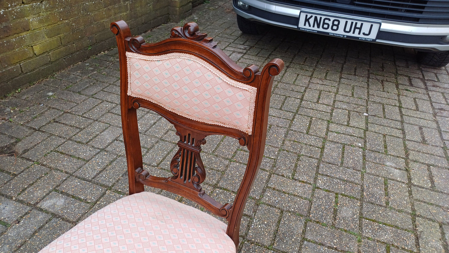 Beautiful Vintage Mahogany Victorian Upholstered Occasional Chair. Nursing Chair Pink Fabric.