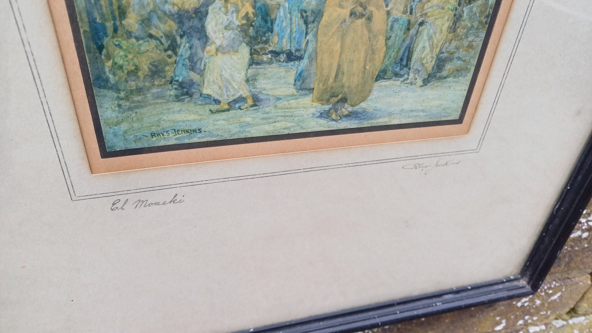 Large Middle East Street Scene El Mouski Rhys Jenkins Print of a Watercolour Signed Marketplace in the Africa Egypt
